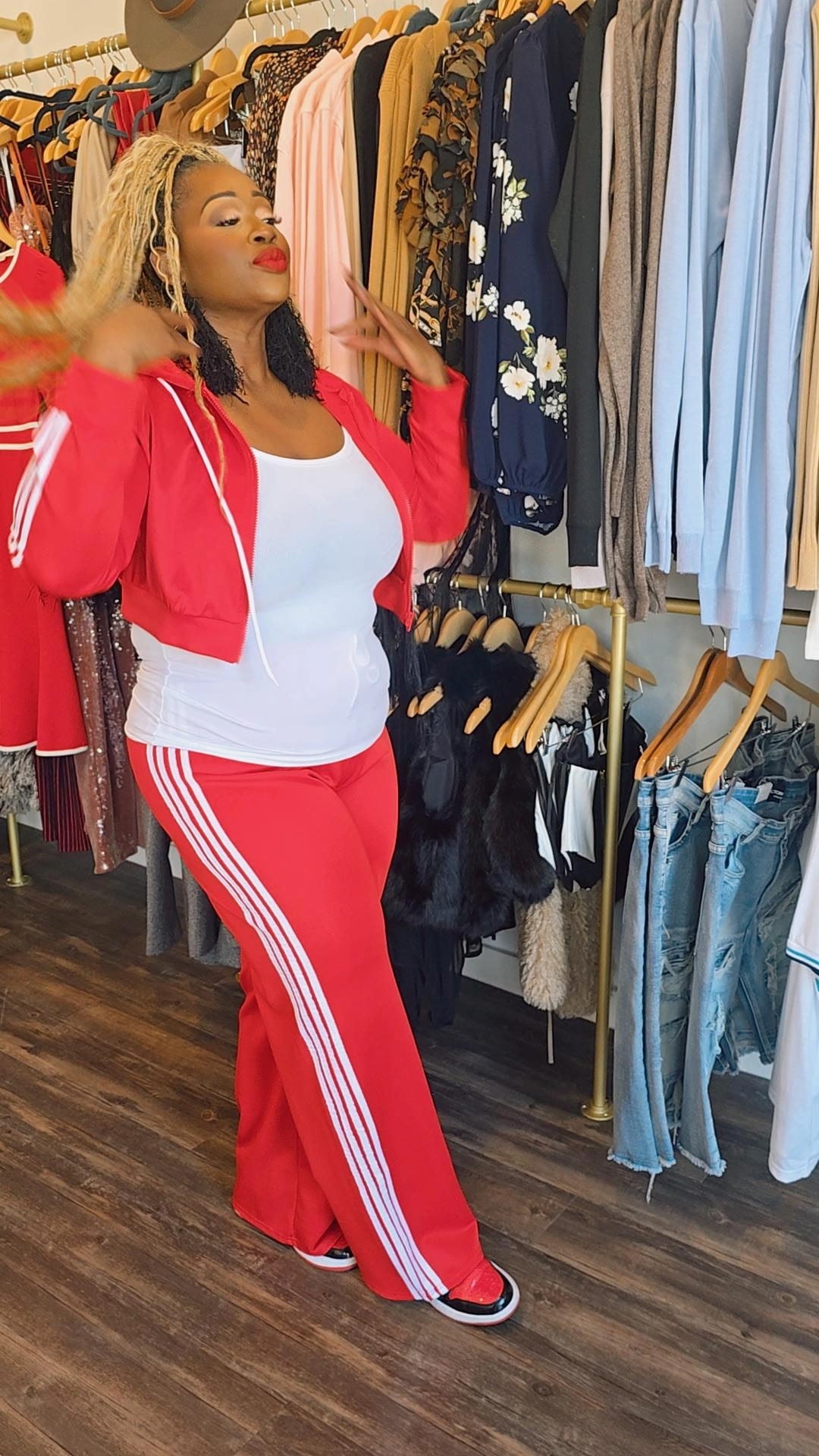 Red jogger set with hoodie