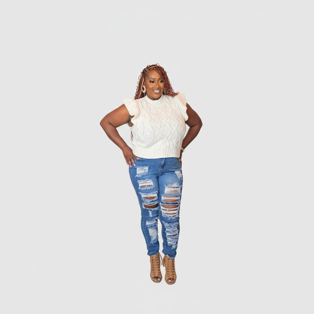 Ripped denim plus size jeans