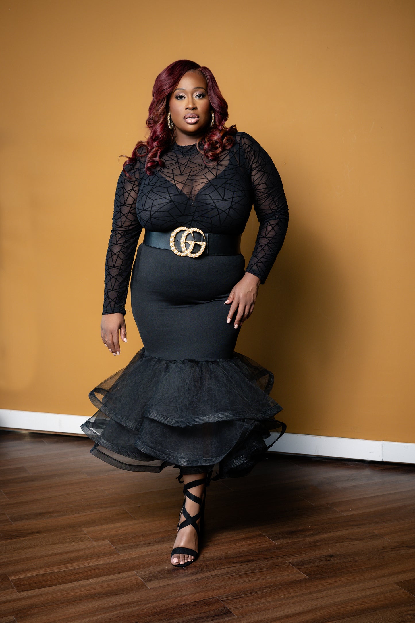 Plus size black ruffle skirt 1X