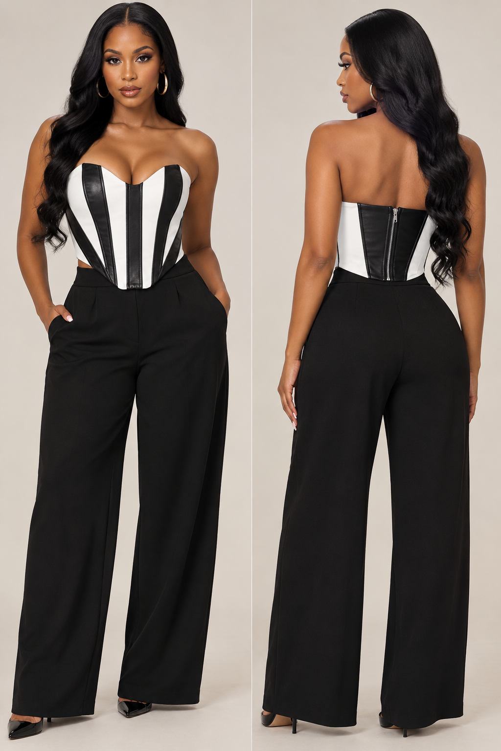 Bella Black and White Strapless Corset Top