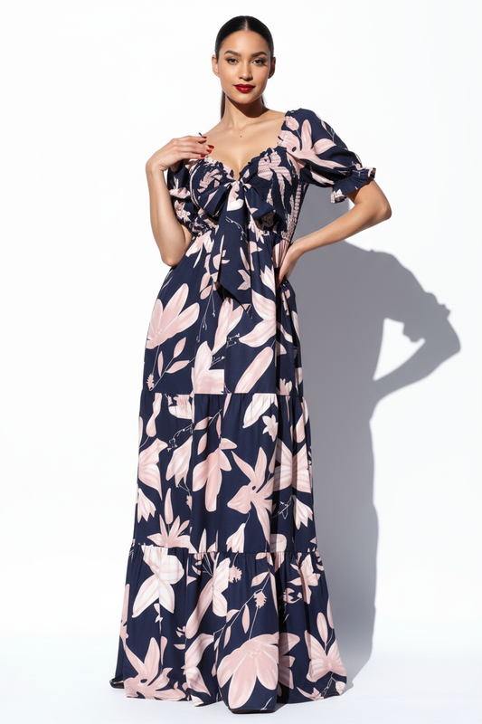 Pink and blue floral maxi dress
