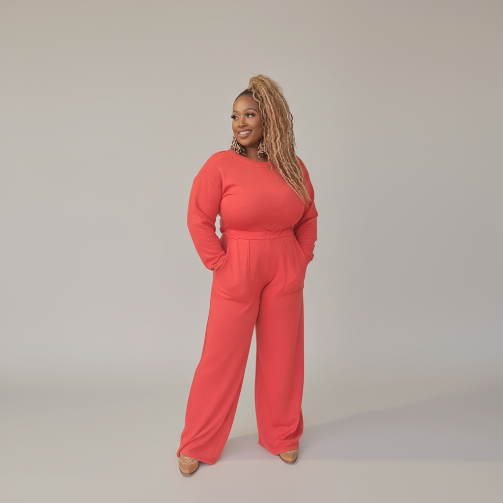 Orange loose-fitting jumpsuit 
