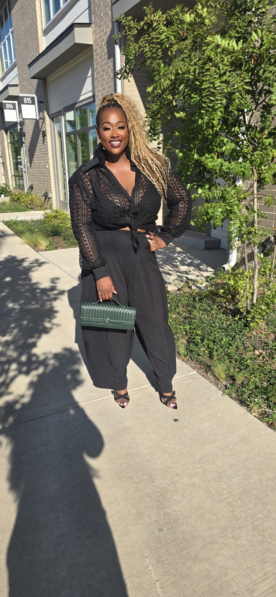 Black crochet plus size pant set