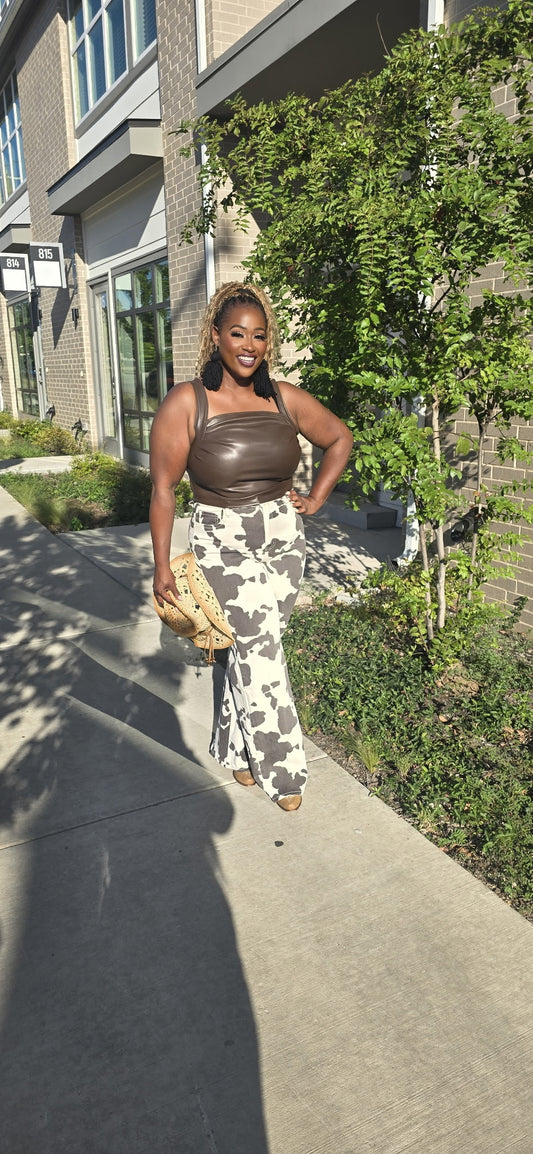 Brown faux leather top 