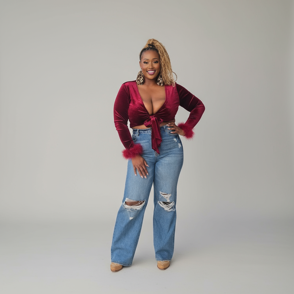 Wine colored crop top velvet