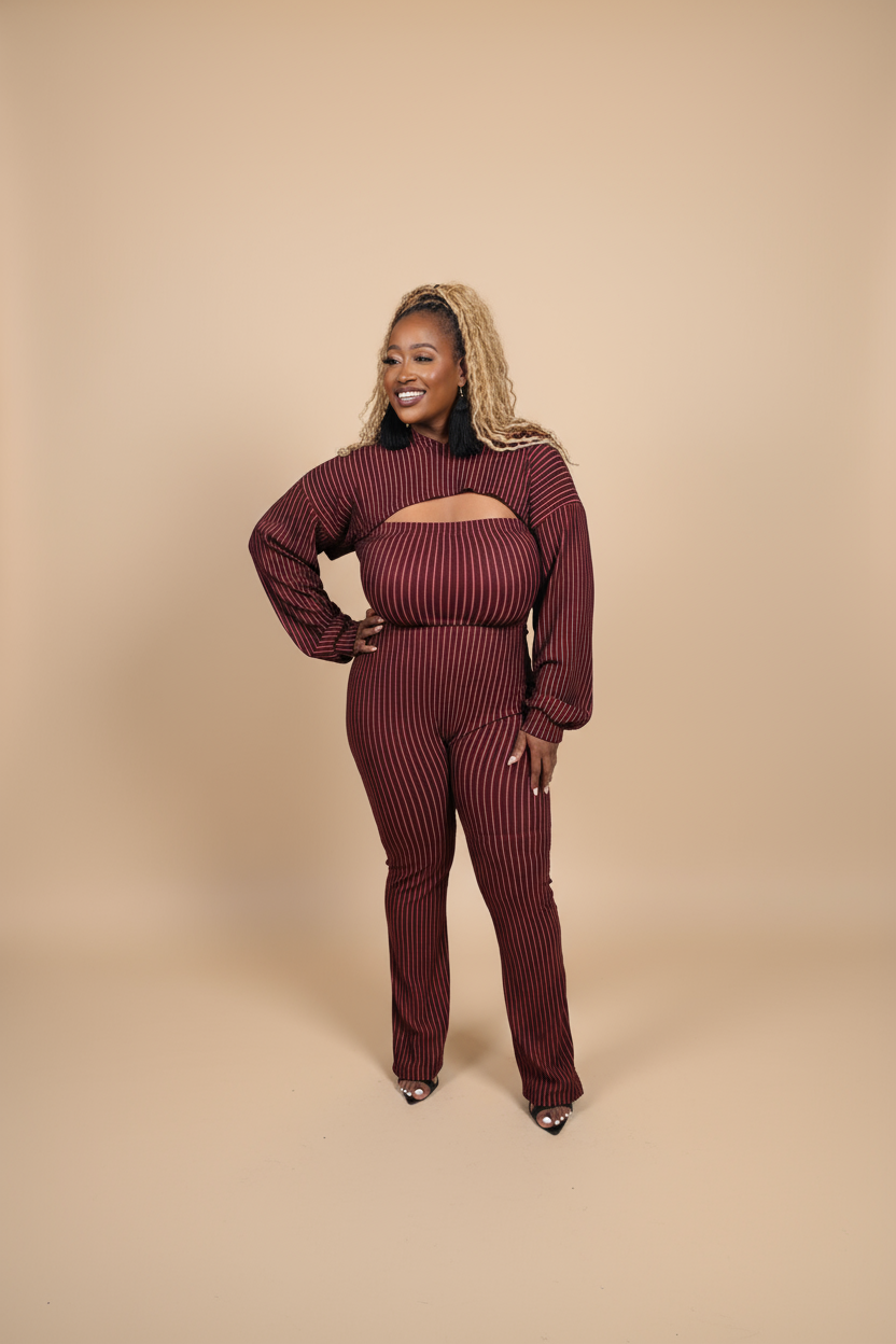 Plus size red and black ribbed 2 pc jumpsuit with hoodie