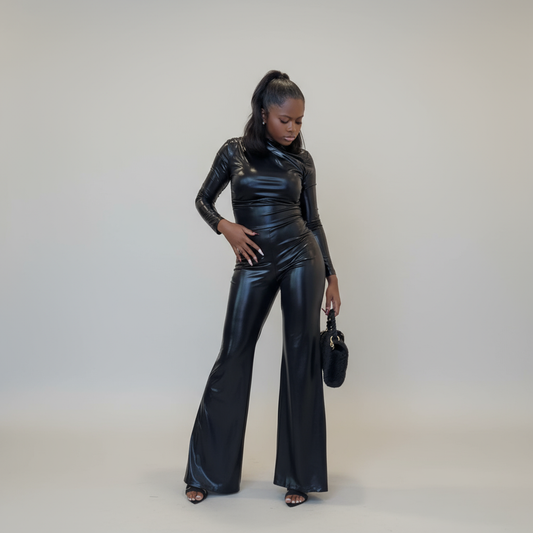 Black sleek long-sleeve jumpsuit 