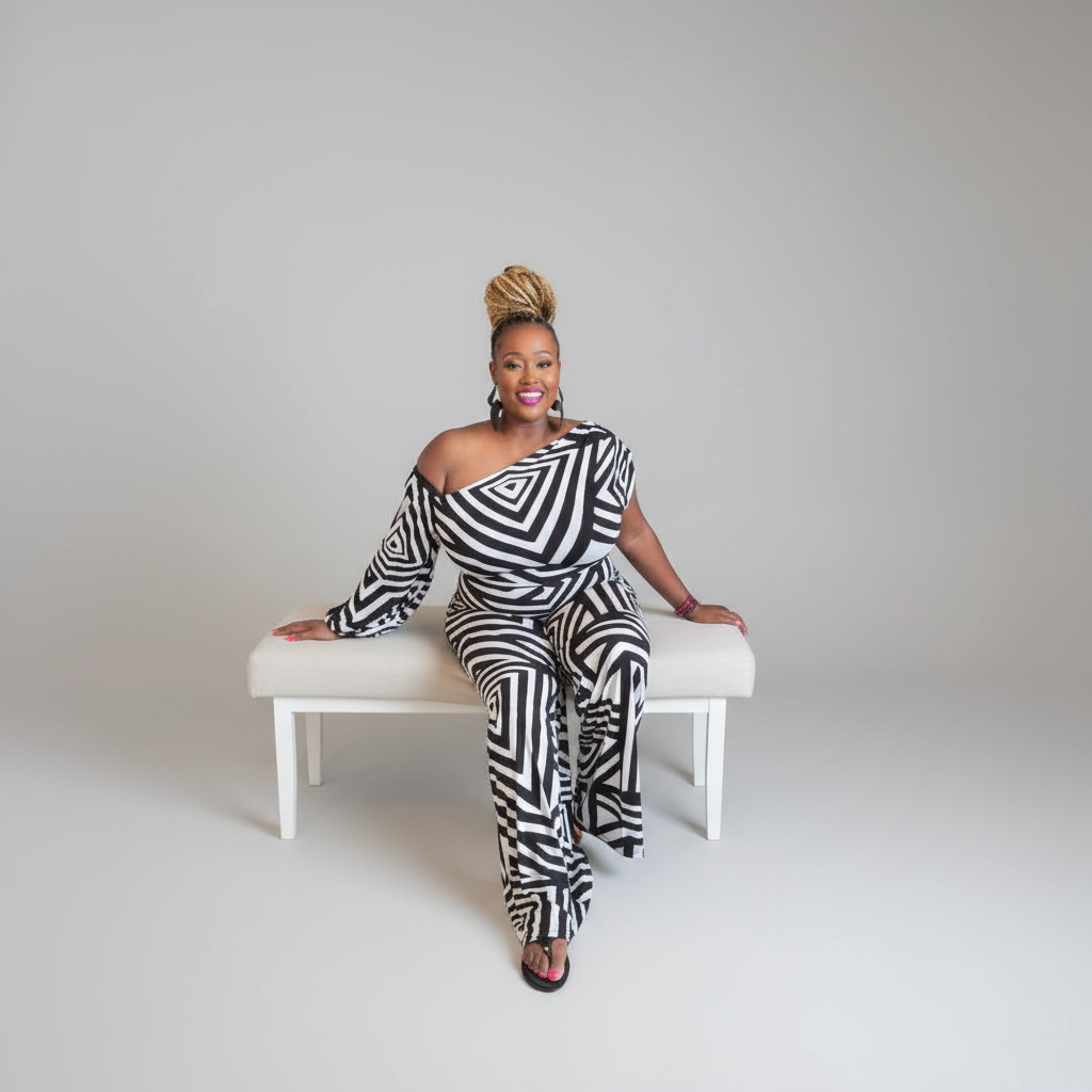 Plus size black and white jumpsuit 