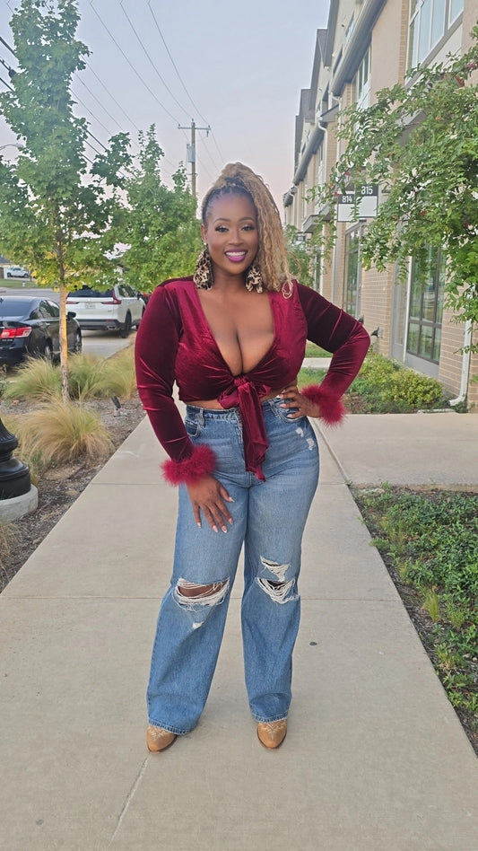 Wine colored crop top velvet 