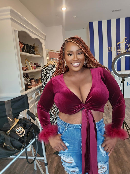 Plus size burgundy velvet crop top 