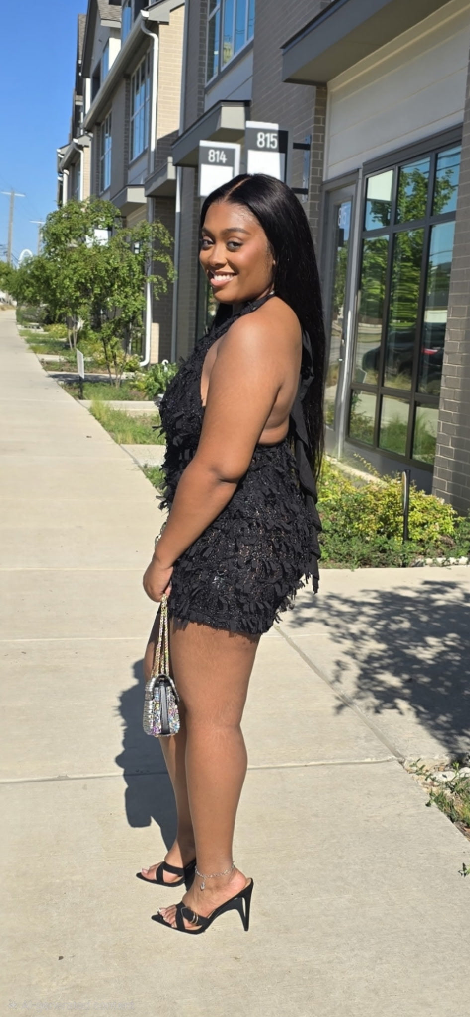 Black halter mini dress