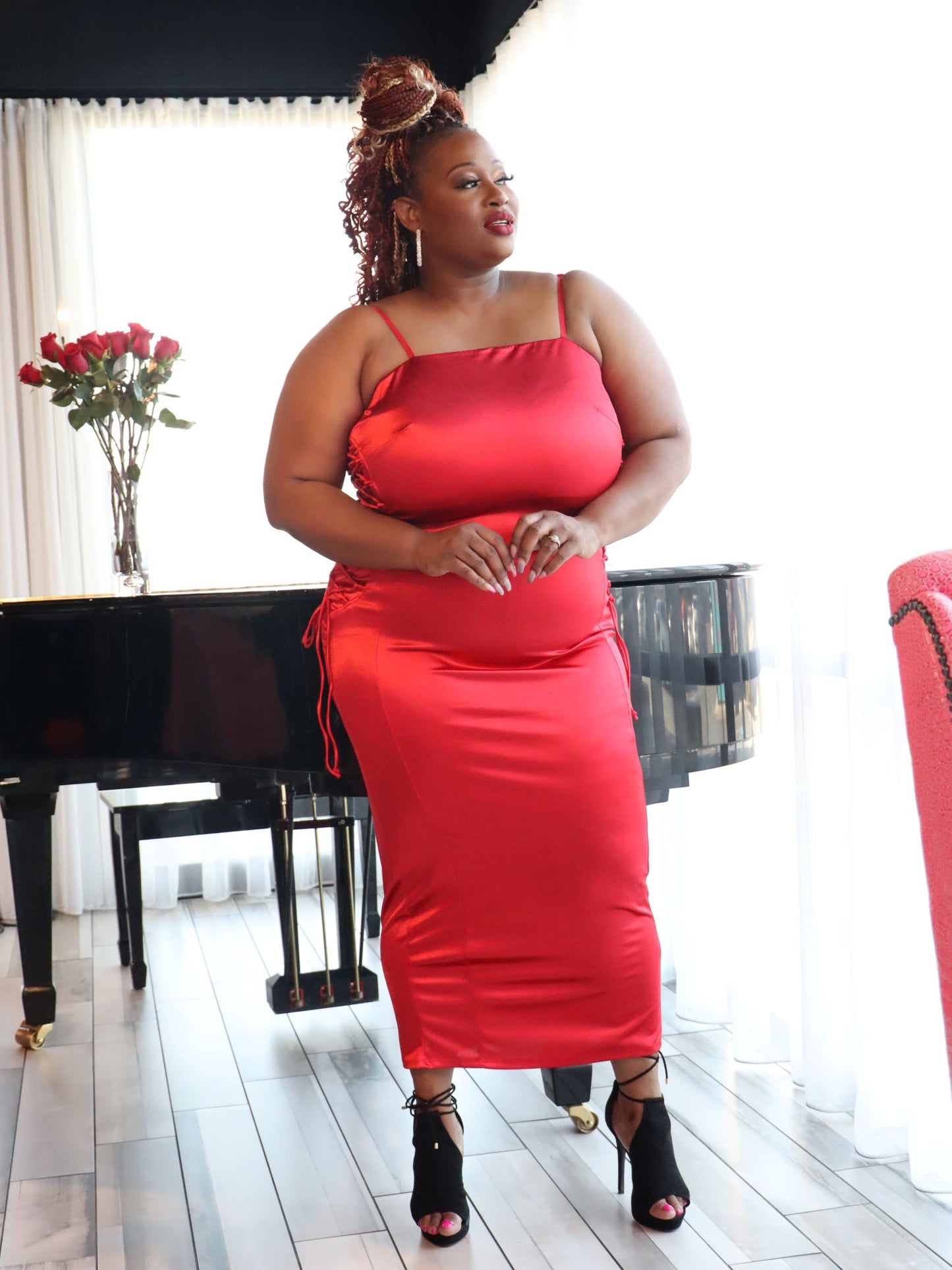 red plus midi dress