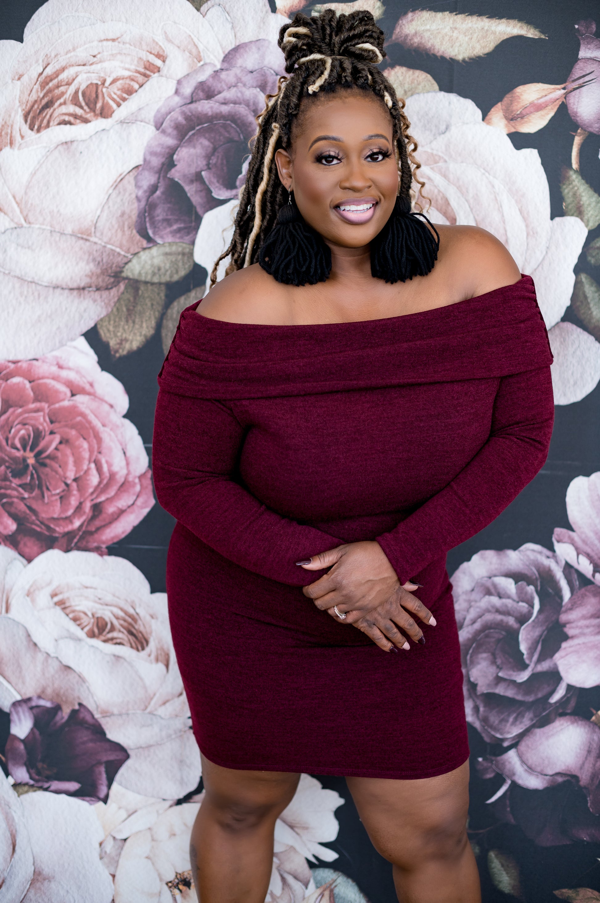 burgundy off the shoulder plus size dress